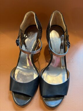 Coach Black Leather Open-Toe Ankle-Strap Heels